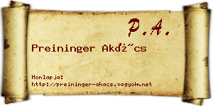 Preininger Akács névjegykártya